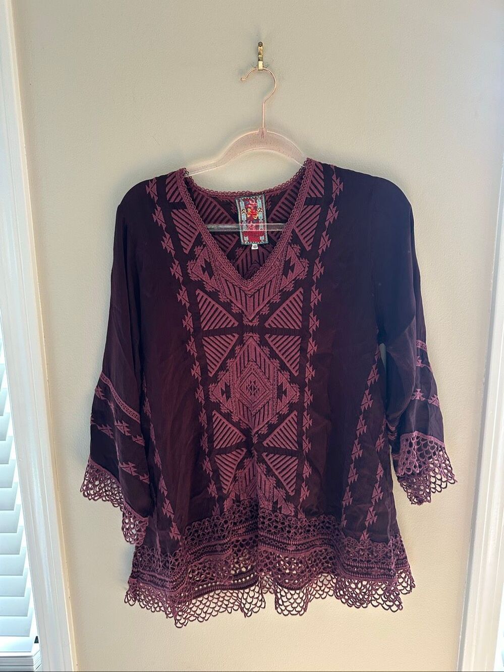 Johnny Was Renee embroidered tunic plum XS